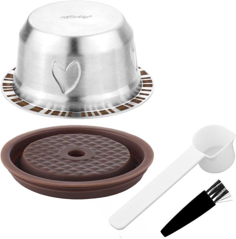XIHIRCD Reusable Pods for Nespresso Vertuo Machine, Stainless Steel 230ml Refillable Coffee Capsule Set with 1 Silicone Lid, 1 Spoon, 1 Brush Coffee Accessories for Nespresso - Image 1